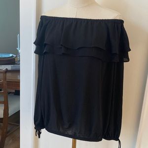 Strapless black with ruffle off shoulder top michael kors.